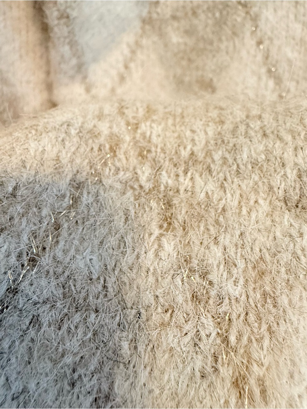J. Crew Cream and Light Gray Argyle Fuzzy Button Cardigan - Picture 4 of 6